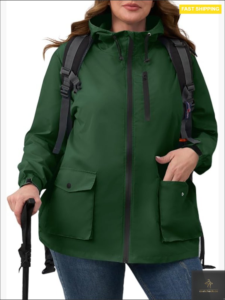 Plus Size Rain Jacket With Hood Lightweight Waterproof Windbreaker Travel Hiking